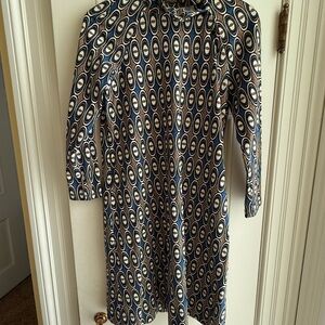 J. McLaughlin Blue Brown and Cream Oval Print Dress
